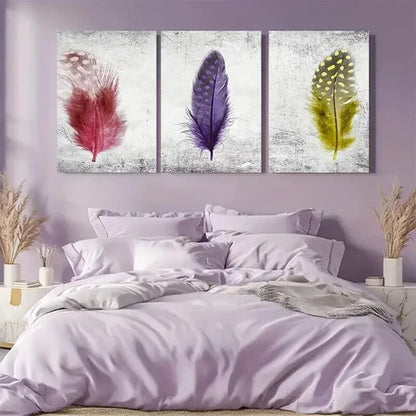 3pcs Colorful Abstract Feather Prints  Art Set Canvas Unframed - High Quality Print 100% Australian Made Wall Canvas - Bella Home Decor