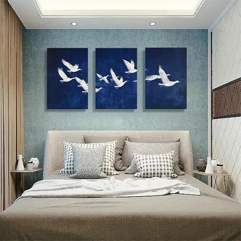 3pcs Elegant White Birds in Flight Perfect Wall Art Set Canvas Framed 60x90cm - High Quality Print 100% Australian Made Wall Canvas Ready to Hang