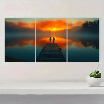 3pcs Dockside Serene Figures Over Water Q  Wall Art Set Canvas Framed 50x70cm - High Quality Print 100% Australian Made Wall Canvas Ready to Hang - Bella Home Decor