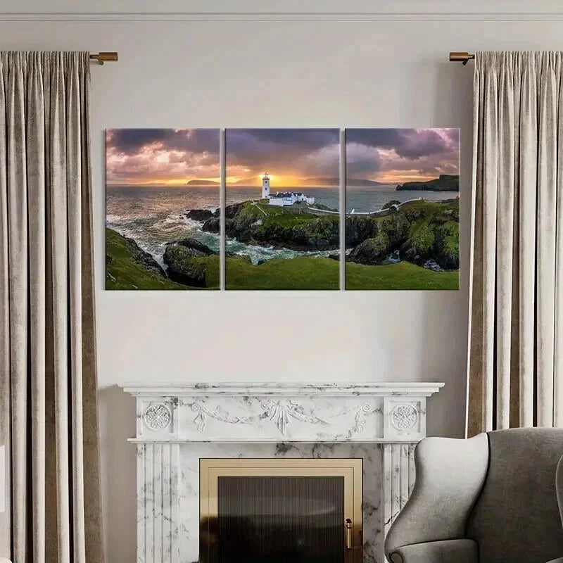 3pcs Irish Coast Scenery Fanad Head Lighthouse Wall Art Set Canvas Framed 40x60cm - High Quality Print 100% Australian Made Wall Canvas Ready to Hang - Bella Home Decor