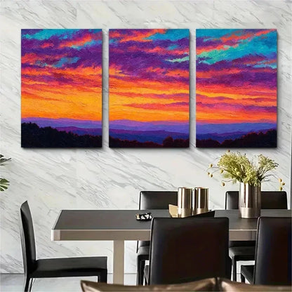 3pcs Vibrant Sky With Mountains Decor Perfect Wall Art Set Canvas Framed 50x70cm - High Quality Print 100% Australian Made Wall Canvas Ready to Hang