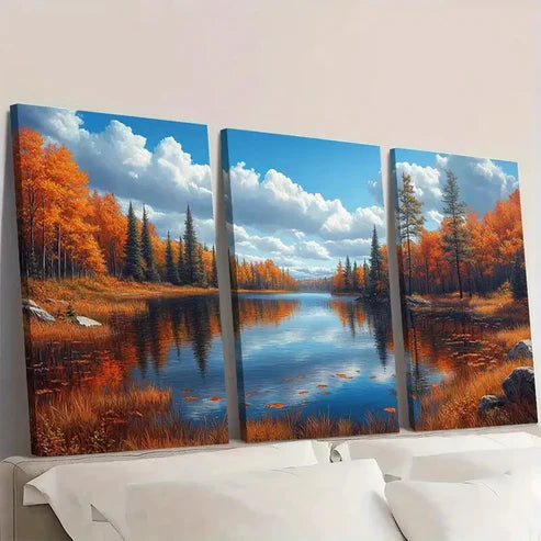 3pcs Trout Lake Canada Ontario Panoramic  Wall Art Set Canvas Unframed - High Quality Print 100% Australian Made Wall Canvas