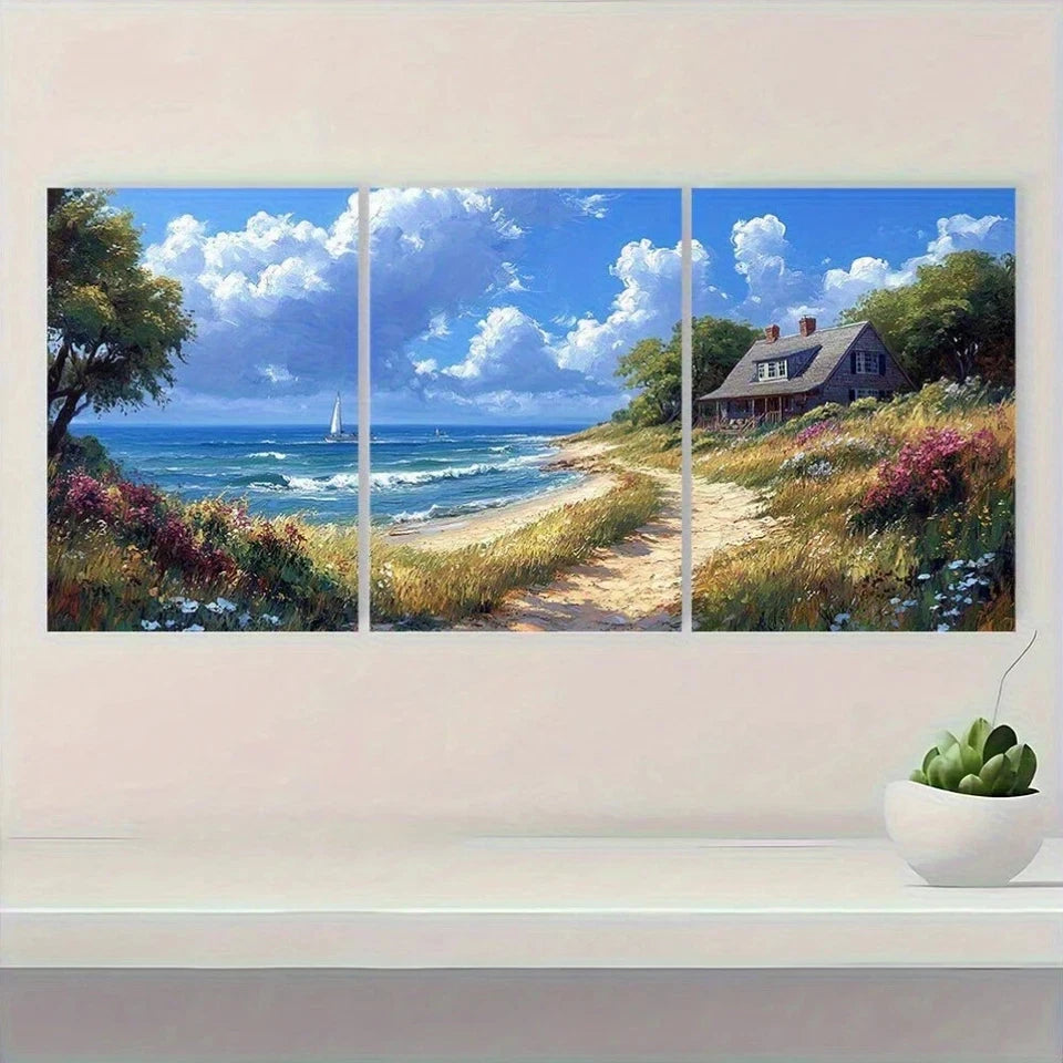 3pcs Nautical Seascape Farmhouse Metal Print Ready to Hang Art - Bella Home Decor