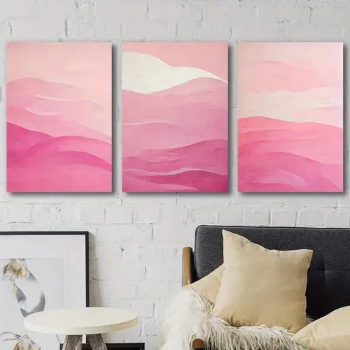 3pcs Preppy Magenta Hipster Pink Textured Wall Art Set Canvas Unframed - High Quality Print 100% Australian Made Wall Canvas