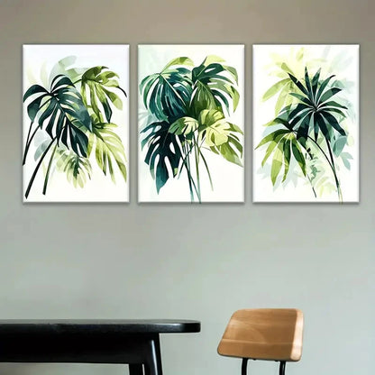 3pcs Three green plants on a white Wall Art Set Canvas Framed 50x70cm - High Quality Print 100% Australian Made Wall Canvas Ready to Hang - Bella Home Decor