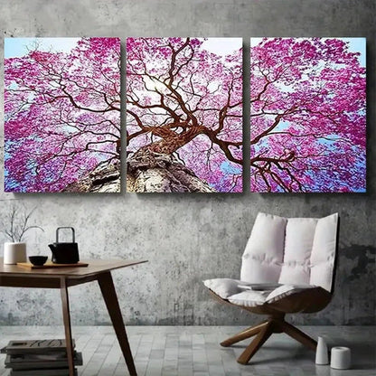 3pcs Pink Blossom Tree Bright Sky Wall Art Canvas Unframed - High Quality Print 100% Australian Made Wall Canvas