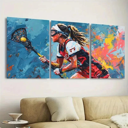 3pcs Victory Lacrosse Player Sport Gift Art Wall Art Set Canvas Framed 50x70cm - High Quality Print 100% Australian Made Wall Canvas Ready to Hang