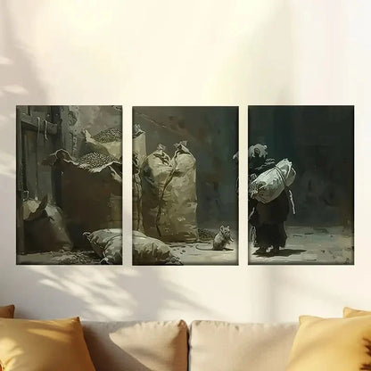 3pcs Rats in the Rice Barn, Detailed Realism 60x90cm - High Quality Print 100% Australian Made Wall Canvas Ready to Hang