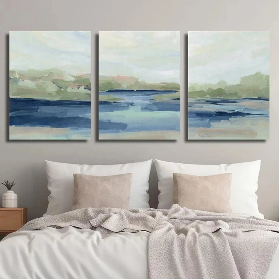 3pcs Vibrant Blue & Green Water Scene Metal Print Ready to Hang Art - Bella Home Decor