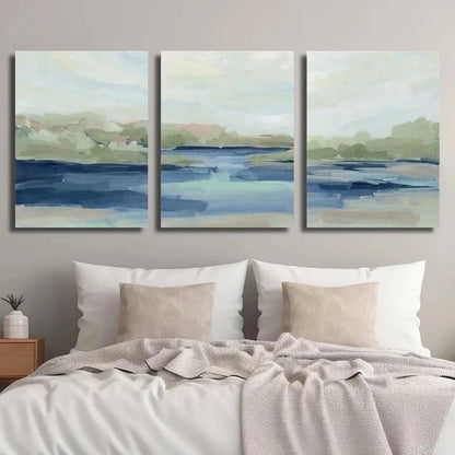 3pcs Vibrant Blue & Green Water Scene Metal Print Ready to Hang Art - Bella Home Decor