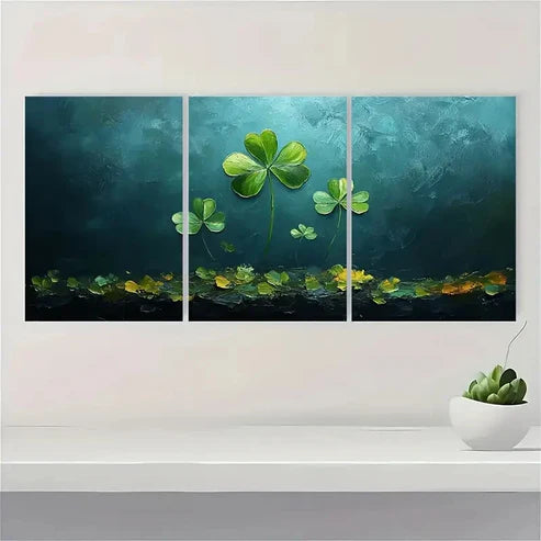 3pcs Four Leaf Clover Wall Art Canvas Unframed - High Quality Print 100% Australian Made Wall Canvas - Bella Home Decor