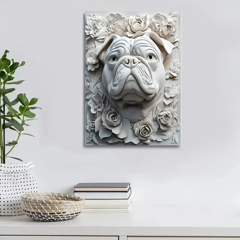 Featuring an English Bulldog Heart Blossoms Painting 40x60cm Metal Print Ready to Hang - Bella Home Decor