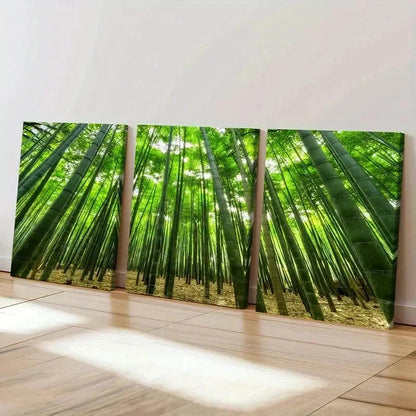 3pcs Green Bamboo Forest Natural Landscape Wall Art Set Canvas Unframed - High Quality Print 100% Australian Made Wall Canvas