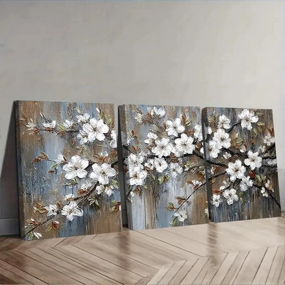 3pcs Coastal Breeze White Flowers Wall Art Set Canvas Framed 60x90cm - High Quality Print 100% Australian Made Wall Canvas Ready to Hang - Bella Home Decor