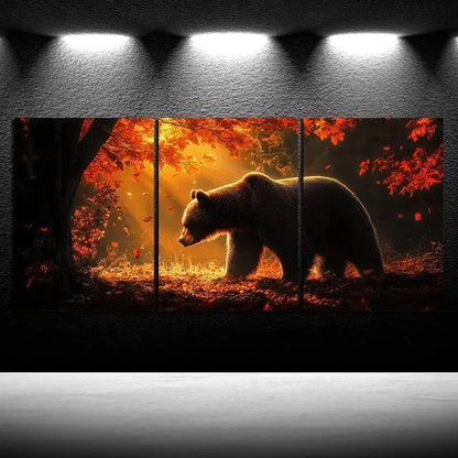 3pcs Bears in the Forest Red Leaves Metal Print Ready to Hang Art - Bella Home Decor