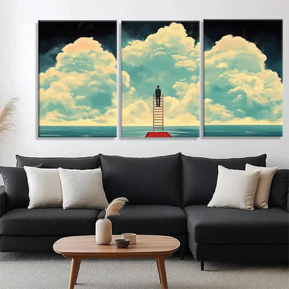 3pcs Surreal Cloudy Landscape with Man Perfect Wall Art Canvas Unframed - High Quality Print 100% Australian Made Wall Canvas