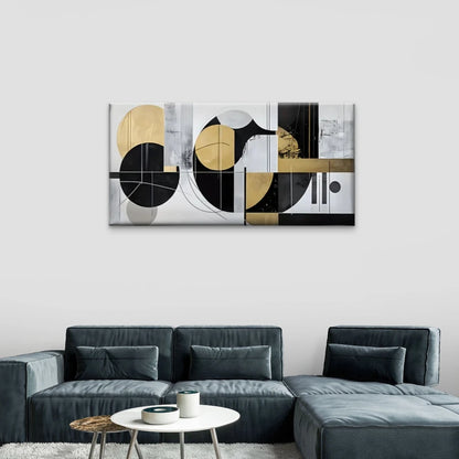 Black Golden Shapes Abstract Wall Art Canvas Office Home Room Framed 120x60cm