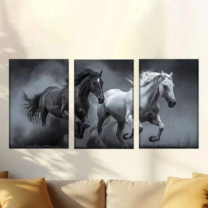 3pcs  Classic Style, Two Horses Running in Fog  Wall Art Set Canvas Framed 40x60cm - High Quality Print 100% Australian Made Wall Canvas Ready to Hang - Bella Home Decor