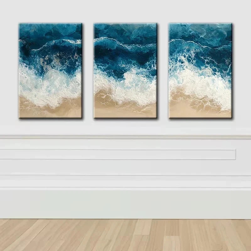 3pcs Beach Waves Illustration Metal Print Ready to Hang Art - Bella Home Decor