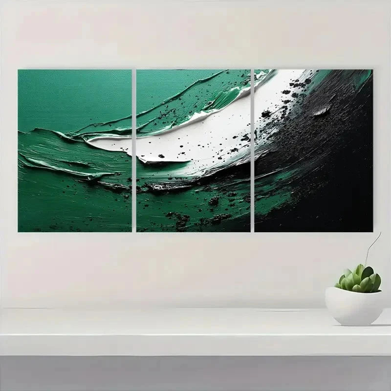 3pcs Green White Textured Art Original Q    Wall Art Set Canvas Framed 50x70cm - High Quality Print 100% Australian Made Wall Canvas Ready to Hang