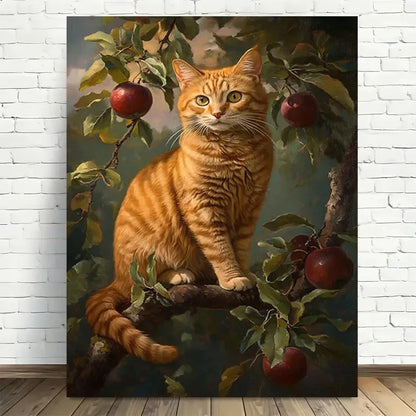 Beautiful legant Apple Cat Vintage Painting 40x60cm Metal Print Ready to Hang - Bella Home Decor