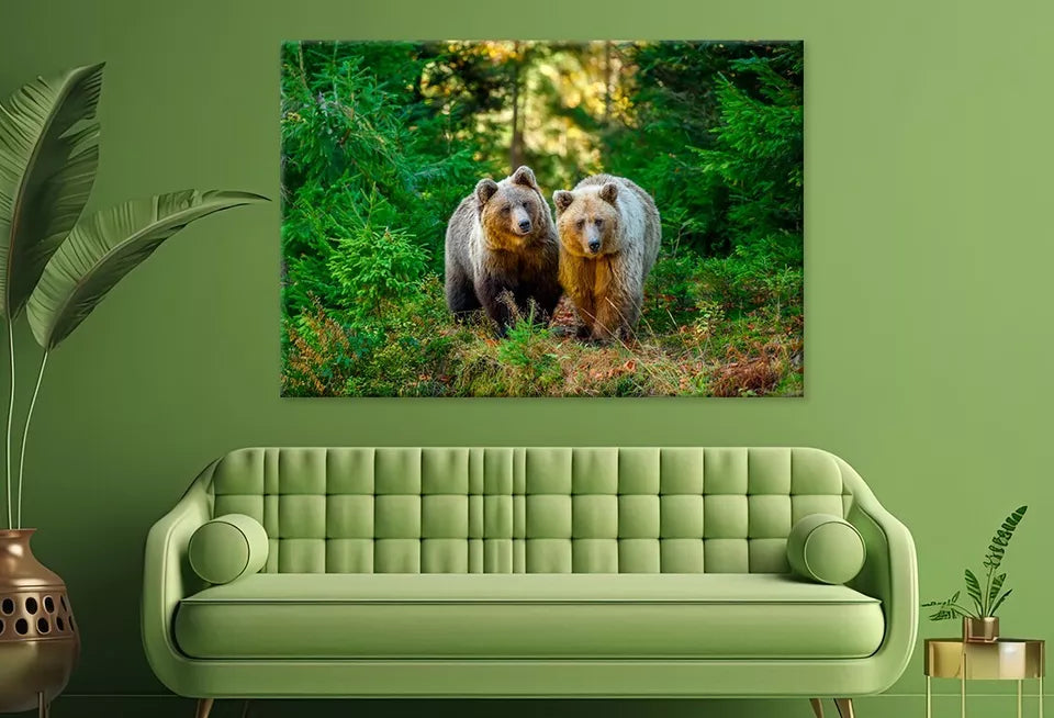 Two Big Brown Bear In Forest Wall Art Decor 100% Australian Made - Bella Home Decor