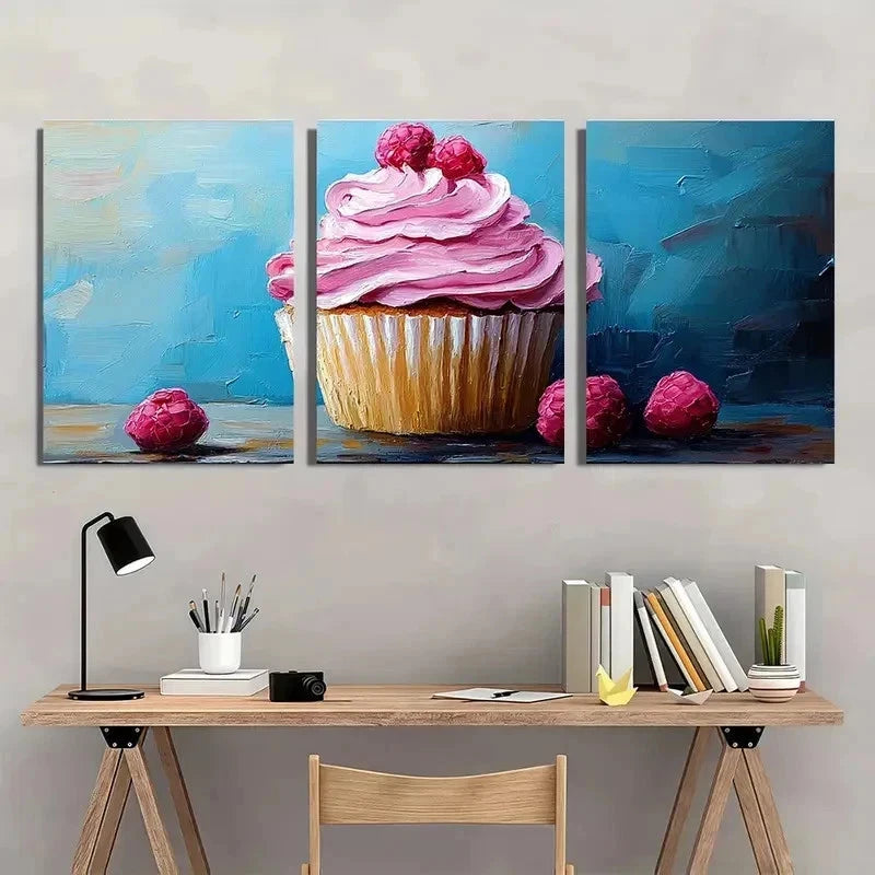 3pcs Cupcake Sweet Dessert Impasto Perfect Wall Art Set Canvas Framed 50x70cm - High Quality Print 100% Australian Made Wall Canvas Ready to Hang - Bella Home Decor
