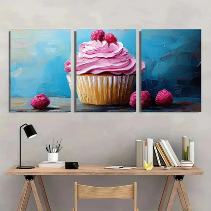 3pcs Cupcake Sweet Dessert Impasto Perfect Wall Art Set Canvas Framed 50x70cm - High Quality Print 100% Australian Made Wall Canvas Ready to Hang - Bella Home Decor