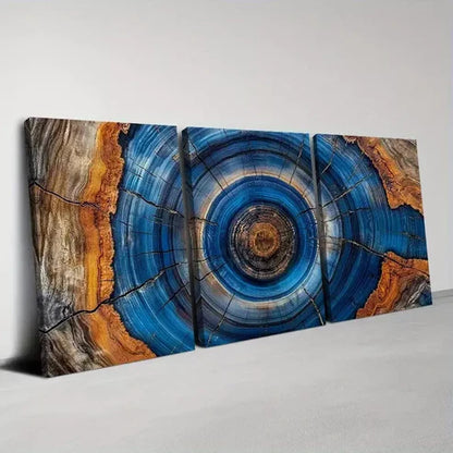 3pcs Vintage Tree Blue & Brown Rings Wall Art Set Canvas Framed 60x90cm - High Quality Print 100% Australian Made Wall Canvas Ready to Hang