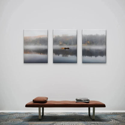 3pcs Misty Lake Landscape Forest With Boat Wall Art Set Canvas Framed 40x60cm - High Quality Print 100% Australian Made Wall Canvas Ready to Hang