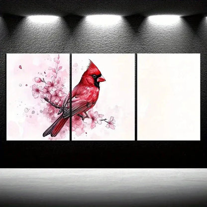 3pcs Pink Birds on Plum Blossom Branches Metal Print Ready to Hang Art - Bella Home Decor
