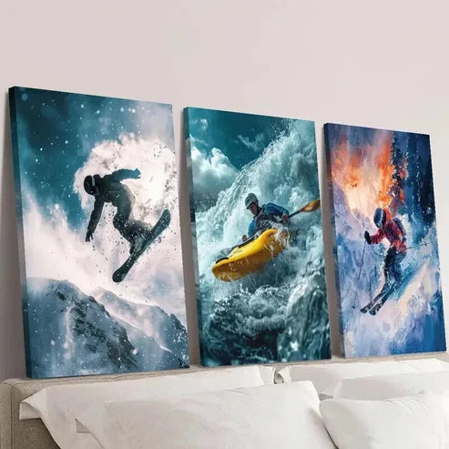 3pcs Skiing and Kayaking Surfing Wall Art Canvas Unframed – High Quality Print 100% Australian Made Wall Canvas