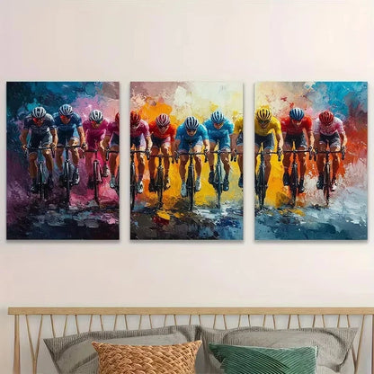 3pcs Colorful Cycling Race Painting Wall Art Set Canvas Framed 60x90cm - High Quality Print 100% Australian Made Wall Canvas Ready to Hang - Bella Home Decor