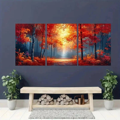 3pcs Warm Autumn Forest Orange & Red Trees Wall Art Set Canvas Framed 60x90cm - High Quality Print 100% Australian Made Wall Canvas Ready to Hang - Bella Home Decor