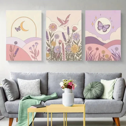 3pcs Moon, Sun, Mountains, Flowers Wall Art Canvas Unframed - High Quality Print 100% Australian Made Wall Canvas