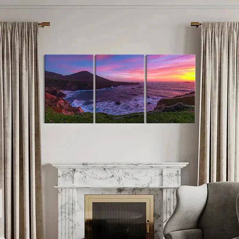 3pcs Mountain Seaside Sea Sunset Modern Wall Art Canvas Unframed – High Quality Print 100% Australian Made Wall Canvas