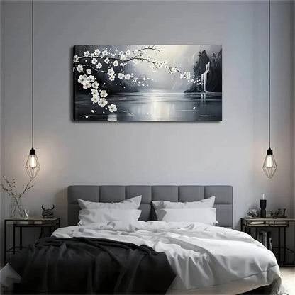 Serene White Blossoming Tree Wall Art Canvas Office Home Room Framed 120x60cm - Bella Home Decor