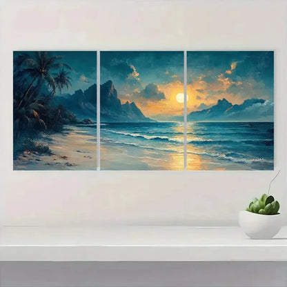 3pcs Tropical Beach Scene with Palm Trees T Wall Art Set Canvas Framed 60x90cm - High Quality Print 100% Australian Made Wall Canvas Ready to Hang - Bella Home Decor
