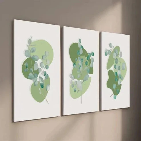 3pcs Abstract Geometric Shapes Botanical Leaves Wall Art Set Canvas Unframed - High Quality Print 100% Australian Made Wall Canvas - Bella Home Decor