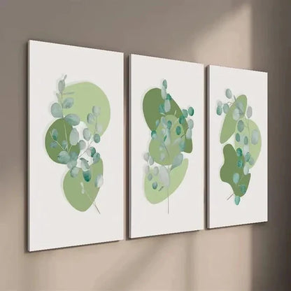 3pcs Abstract Geometric Shapes Botanical Leaves Wall Art Set Canvas Unframed - High Quality Print 100% Australian Made Wall Canvas - Bella Home Decor