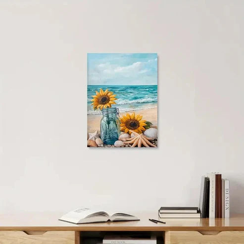 Beautiful Coastal Seascape Beach Sunflower 60x90cm Metal Print Ready to Hang