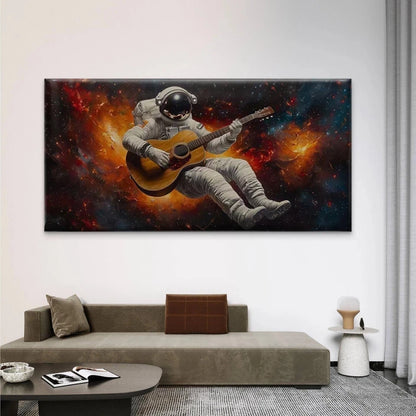 Astronaut Playing Guitar Space Wall Art Canvas Office Home Room Framed 120x60cm