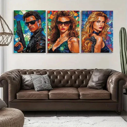 3pcs Iconic Characters Guns Glass Action Wall Art Canvas Unframed - High Quality Print 100% Australian Made Wall Canvas