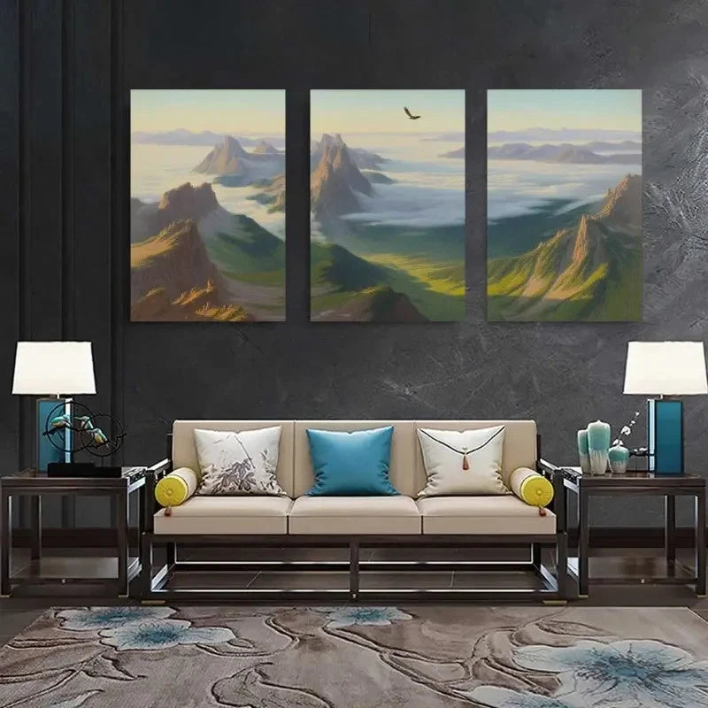 3pcs Mountains & Lush Greenery Canvas Wall Art Set Canvas Framed 50x70cm - High Quality Print 100% Australian Made Wall Canvas Ready to Hang