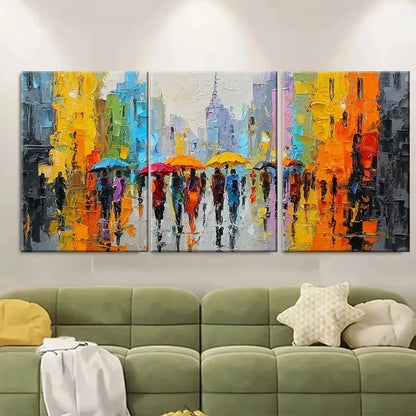 3pcs Abstract Rainy City Oil Painting Wall Art Set Canvas Framed 40x60cm - High Quality Print 100% Australian Made Wall Canvas Ready to Hang - Bella Home Decor