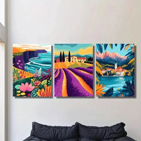 3pcs Ocean Mountains Coast Flowers and Plants  Wall Art Set Canvas Unframed - High Quality Print 100% Australian Made Wall Canvas