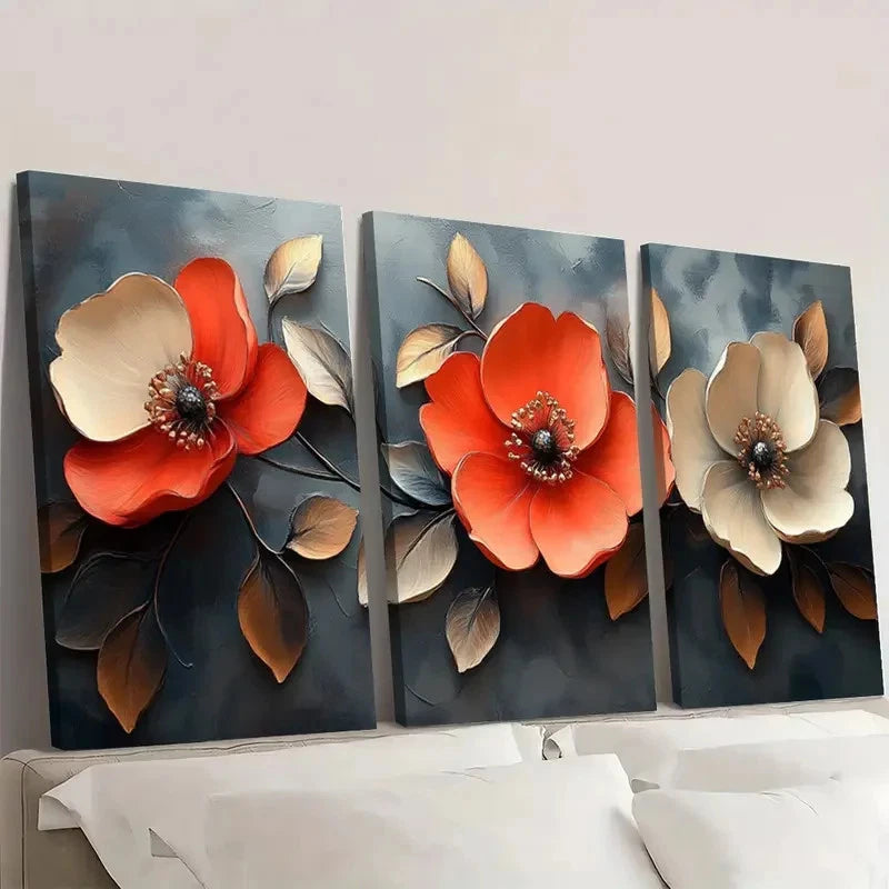 3pcs Abstract Flowers Modern Wall Art Set Canvas Framed 40x60cm - High Quality Print 100% Australian Made Wall Canvas Ready to Hang - Bella Home Decor