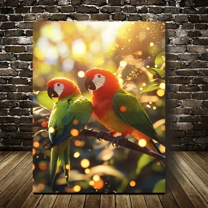 Parrot Playing Together on a Sunny Savannah Painting 40x60cm Metal Print Ready to Hang - Bella Home Decor