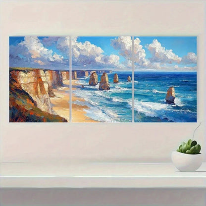 3pcs Vibrant Travel Cliffs and Seas Metal Print Ready to Hang Art - Bella Home Decor