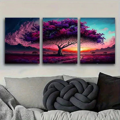 3pcs Dreamy Purple Tree at Dusk Wall Art Set Canvas Unframed - High Quality Print 100% Australian Made Wall Canvas - Bella Home Decor